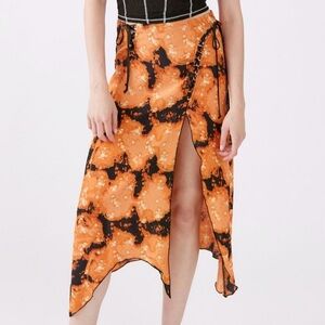 URBAN OUTFITTERS Sage Lace Up MIDI Skirt - Orange Floral Multi (L)
